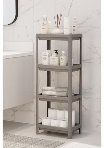 Mithra Life 4 Katlı Hazneli Plastik Gri Banyo Mutfak Balkon Düzenleyici Rafı Mıt1193 Açık Ahşap