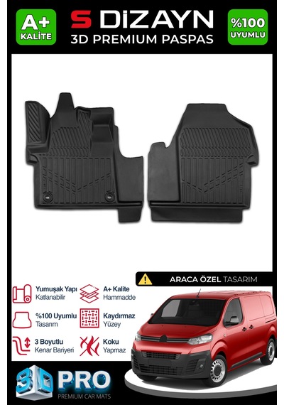 Citroen Jumpy Panelvan 3d Pro Havuzlu Ön 2'li Paspas 2016 Üzeri A+ Kalite 3ds-sdz042