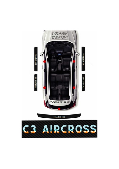 Araç Modeline Özel Citroen C3 Aircross Karbon Kapı Eşiği Koruma Seti 5 Parça Premium Renkli Baskı