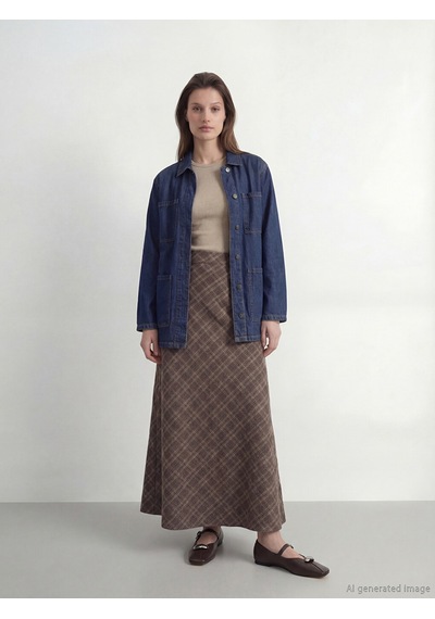 Lcw Modest İndigo Gömlek Yaka Beli Kuşaklı Kadın Jean Ceket