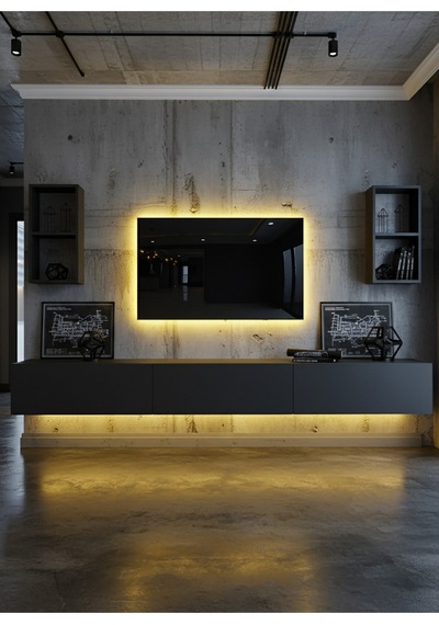 Resital Duvara Monte Ledli 270 Cm Tv Ünitesi Duvar Raflı - Ll6030 Antrasit