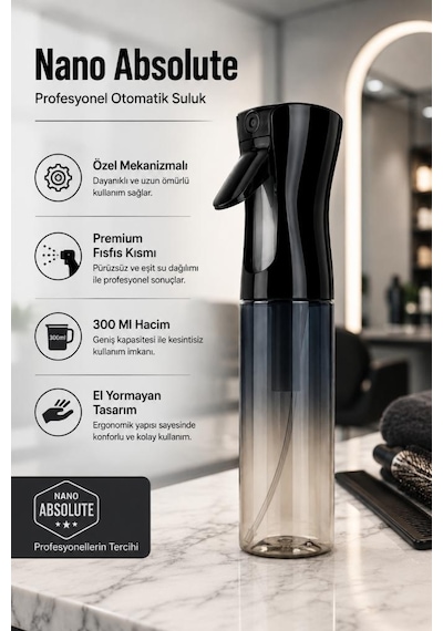 Nano Absolute Gradyan Geçişli Lüks Kuaför Otomatik Suluk Siyah G-1404