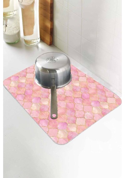 Pembe Fas Desen Microfiber Bulaşık Kurutma Matı Mm003n11