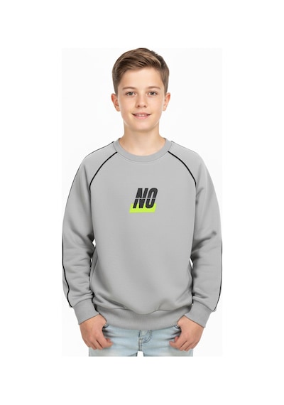 No Baskılı Kapşonsuz Rahat Erkek Çocuk Sweatshirt-90829 Gri
