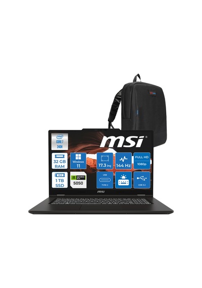 MSI Venture Pro 17 A2RWEG-027XTR-P08 Core 7 240H 32 GB 1 TB SSD RTX5050 17.3" W11P Dizüstü Bilgisayar + Çanta