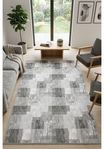Raschel Carpet Premium Yıkanabilir Leke Tutmaz Modern Gri Özel Seri Kaymaz Taban Halı Kilim Çok Renkli