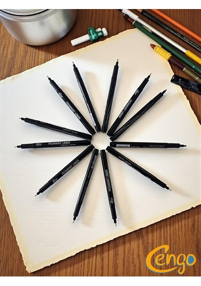 Pigment Marker Teknik Çizim Kalemi, Tüm Dereceler 12 Li Set Siyah