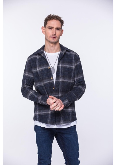 Oversize Oduncu Yumuşak Dokulu %100 Cotton Kareli Hediye Kutulu Erkek Gömlek Fs-002201 - Lacivert-1735
