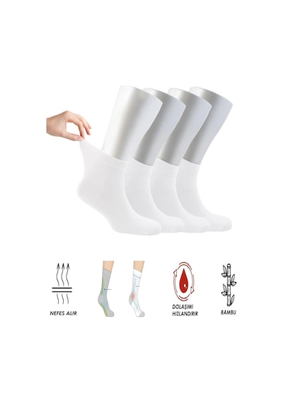 Ozzy Socks Kadın 4 Çift Bambu Lastiksiz Sıkmayan Diabetik Bilek Çorap Beyaz