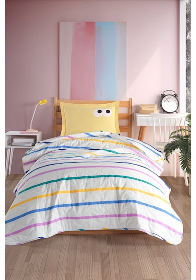 Eponj Home Kapitone Yatak Örtüsü Seti Tek Kişilik Funny Sarı Lila