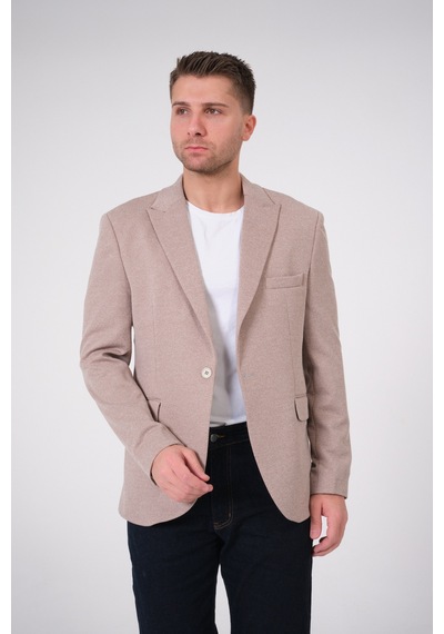 Bonesti Erkek Slim Fit Blazer Ceket Bej Beyaz Noktalı