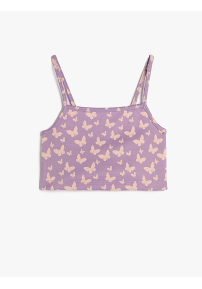 Koton Atlet Crop Kelebek Desenli İnce Askılı Lila Desenli 3skg30054ak Lila