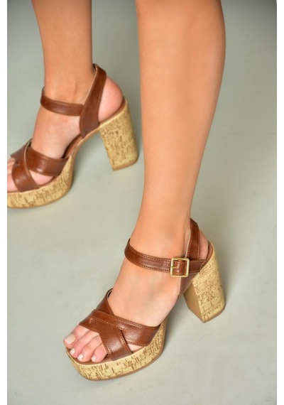 Fox Shoes U996251509 Taba Platform Kalın Topuklu Kadın Ayakkabı Taba