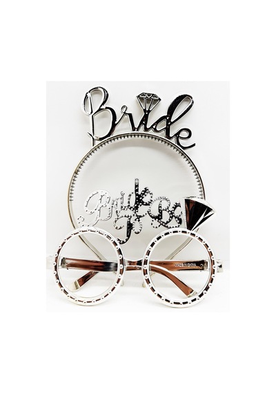 Bride Yazılı Taç Ve Bride To Be Yazılı Gözlük Seti - Gümüş Renk
