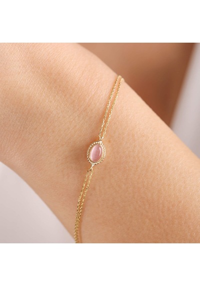 Altın Vintage Bileklik Opal Pink Sarı Altın