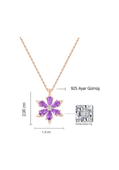 Brezza Lusso Jewelry 925 Ayar Lotus Çiçeği Ametist Taşlı Rose Gold Kadın Gümüş Kolye 40772719 42 CM 42 CM