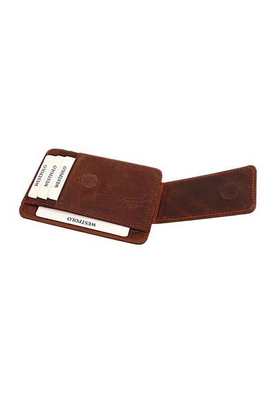 Westpolo Hakiki Eskitme Deri Mıknatıslı Unisex Kartlık - G2 Taba Taba