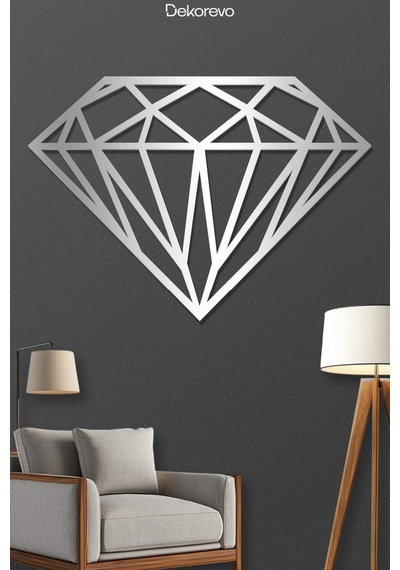 Elmas Geometrik Metal Duvar Tablosu - Metal Duvar Sanatı - Gümüş - 55 X 75 Cm