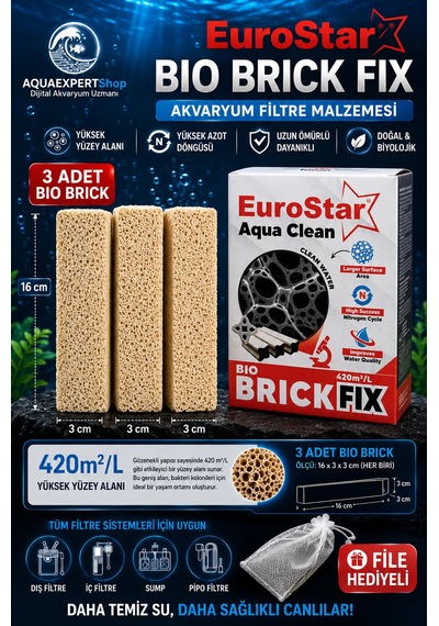 Akvaryum Filtre Malzemesi - Bio Brick Fix 500 Ml - Güçlü Bakteri Tutucu Biyolojik Medya - 3 Adet Brick - File Hediyeli
