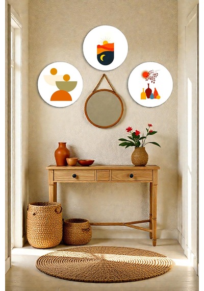 Boho 3 Parça Dekoratif Ahşap Mdf Tablo Modeli, Ev, Oturma Odası, Yatak Odası, Ofis Şık Tablo Seti