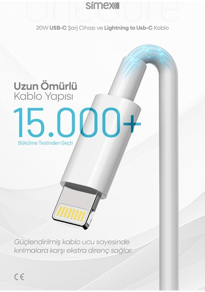 Simex İphone X-11-12-13-14 Serileri İpad & Airpods İle Uyumlu Usb-c 20w Hızlı Şarj Seti Ce Belgeli Sps-15