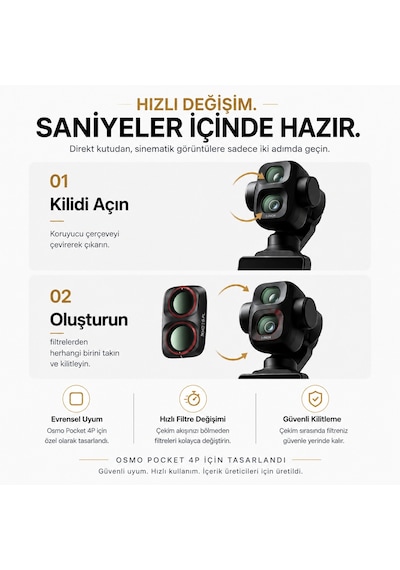 Teknoroket Djı Osmo Pocket 4p Uyumlu Profesyonel 4'lü Filtre Seti Cpl + Nd16 + Nd32 + Nd64 Şeffaf