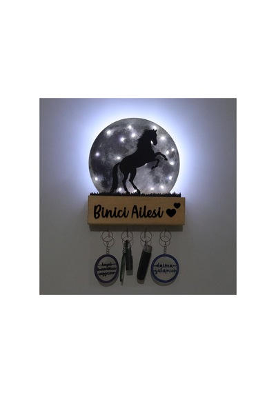 Işıklı Pleksi Dolunay Kişiselleştirilebilir Dekoratif Biblo Ahşap Sage At Anahtar Askılığı Gri - 740155317 Gri
