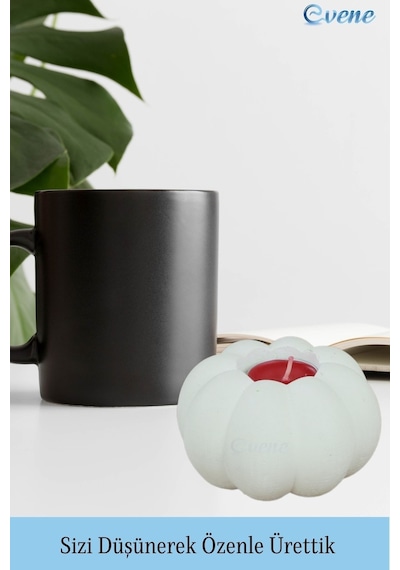 Eskitme Mumluk Şamdan Tealight Ve İnce Mum Uyumlu Kabak Model - Beyaz