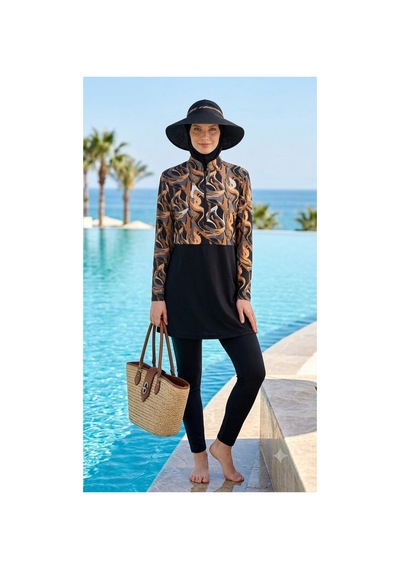 Trendol Fashion Life Desenli Haşama Takımı / Deniz/havuz/ Renkli Haşama Siyah Siyah
