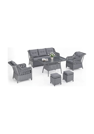 Evdemo Eren Rattan Puflu Bahçe Balkon Takımı 3+1+1 Antrasit Evdemo Eren Rattan Puflu Bahçe Balkon Takımı 3+1+1 Antrasit