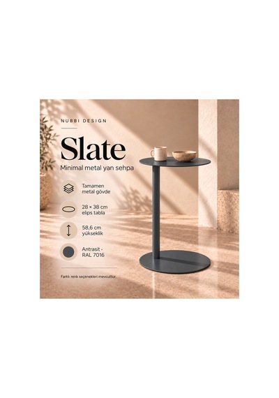 Slate Metal C Sehpa Modern Tasarım Elips Tablalı Minimalist Koltuk Yanı Sehpa Gri - 935314037 Gri