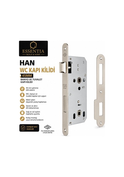 Han Wc Kapı Kilidi 45 Mm Nikel Saten Gömme Banyo Ve Tuvalet Kapı Kilidi Çoklu Renk