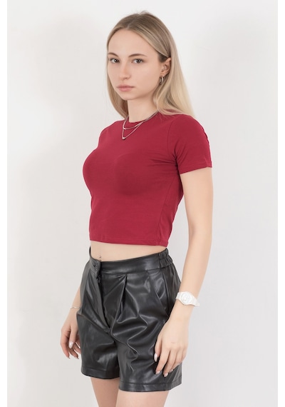 Giysa Kadın Bisiklet Yaka Pamuklu Basic T-shirt Bordo Ms0000102 Bordo