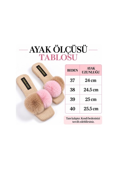 Dabab Shoes Pomella Kadın Bej Çift Ponponlu Peluş Bantlı Kaymaz Tabanlı Önü Açık Ev Terliği