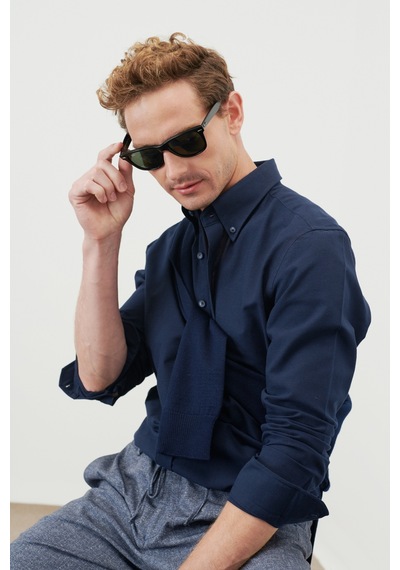 Erkek K.lacı Slim Fit Dar Kesim Düğmeli Yaka Pamuklu Oxford Gömlek Çok Renkli
