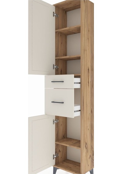 Arges Dolap 4 Raflı 2 Çekmeceli 2 Kapaklı 44x30x221 Çam-aytaşı Çam