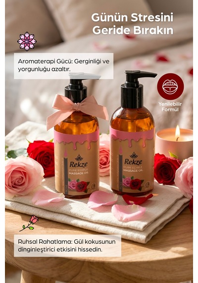 2 Li Gül Aromalı Masaj Yağı 120 Ml X 2 Nemlendirici, Kokulu, Erotik Unisex Vücut Yağı - 305868094