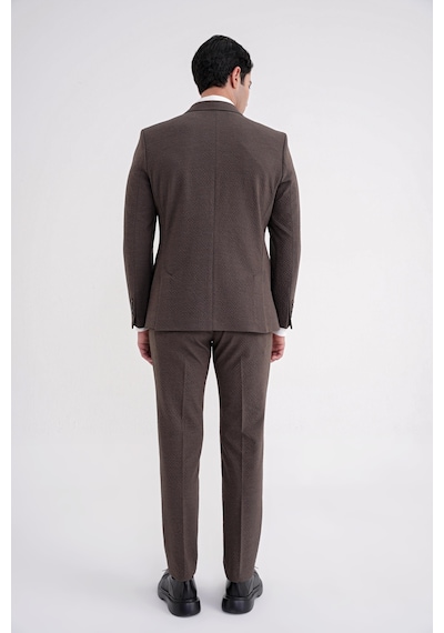 Efor Slim Fit Çift Yırtmaç Gofre Kumaş Esnek Kahverengi Spor Takım Elbise Tk 940 Kahverengi