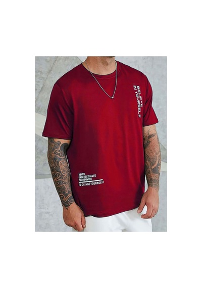 Medinenur Unisex Believe Baskılı Bisiklet Yaka Tshirt Kırmızı