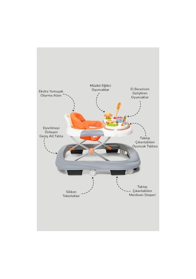 Baby2go 25838 Toodle Turuncu Lüks Yürüteç