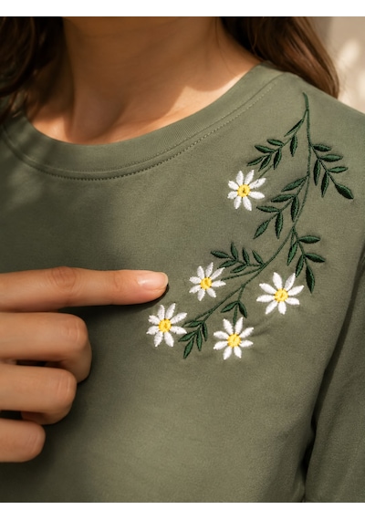 Yubistitch Tshirt Nakış İşlemeli Çiçek 6--yeşil
