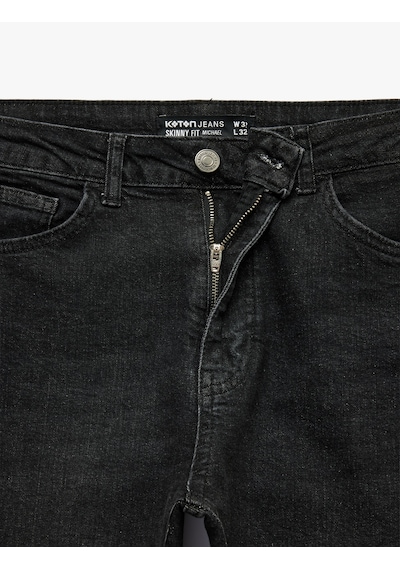 Koton Pamuklu Dar Kesim Normal Bel Skinny Jean Pantolon - Michael Jean Siyah 7wam40086nd