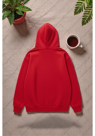 Uyguntarz Unisex Future Baskılı Oversize Sweatshirt Kırmızı