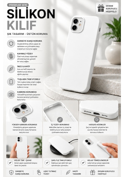 İphone 13 Uyumlu Premium Lansman Silikon Telefon Kılıfı Beyaz