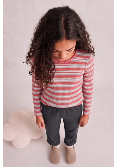 Esila Kids Kız Çocuk Çizgili Uzun Kollu Tişört Ve Rahat Kesim Pantolon Takım Bordo
