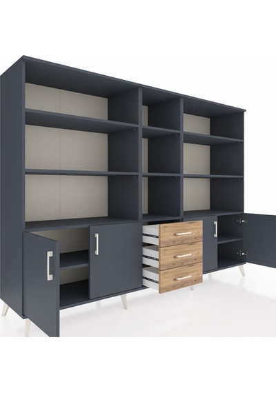 Hyperion Dolap 11 Raflı 3 Çekmeceli 4 Kapaklı 220x44x163 Antrasit Antrasit-antrasit/çam Hyperion Dolap 11 Raflı 3 Çekmeceli 4 Kapaklı 220x44x163 Antrasit Antrasit-antrasit/çam