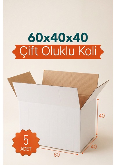 5 Adet 60x40x40 Cm Bc Dalga Çift Oluklu Beyaz Taşınma Kolisi Büyük Boy Dayanıklı Koli