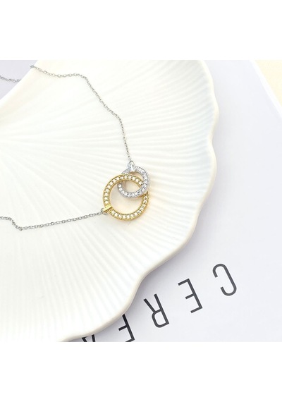 Çift Halka Kolye Tamtur Taşlı 316l Paslanmaz Çelik Kolye Gold Silver 41+5cm Altın - Gümüş Çift Halka Kolye Tamtur Taşlı 316l Paslanmaz Çelik Kolye Gold Silver 41+5cm Altın - Gümüş