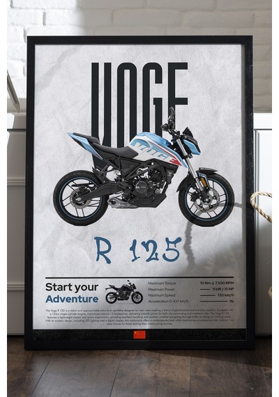 Voge R 125 Siyah Ahşap Çerçeveli Poster, Dekoratif Motosiklet Duvar Tablosu