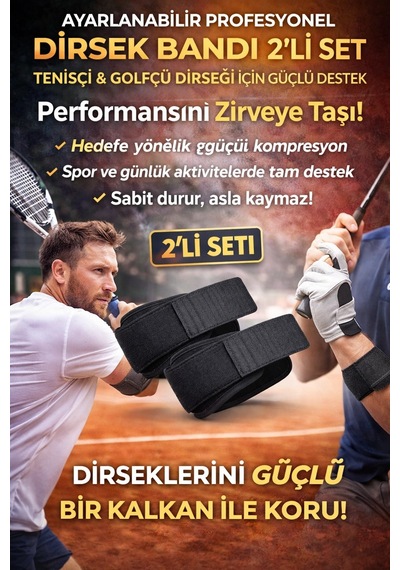 2li Set Ortopedik Epikondilit Bandı Sporcu Golfçü Tenisçi Dirseği Bandajı Sağ Sol Uyumlu Standart